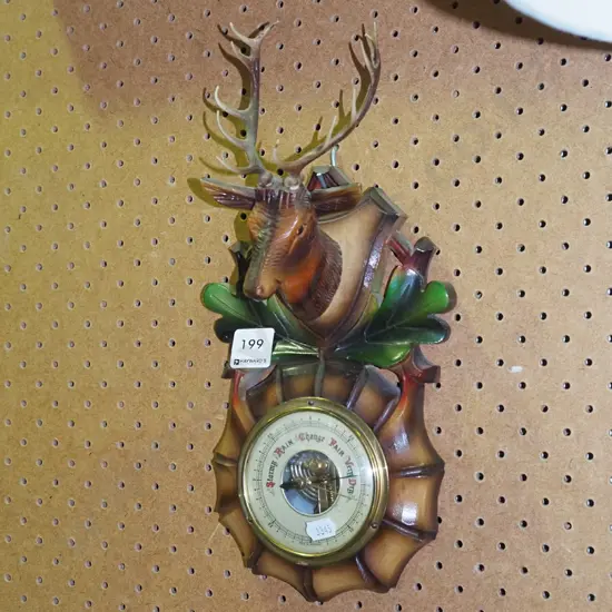 carved wooden deer themed barometer 
