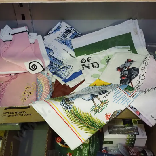 box; linen tea towels