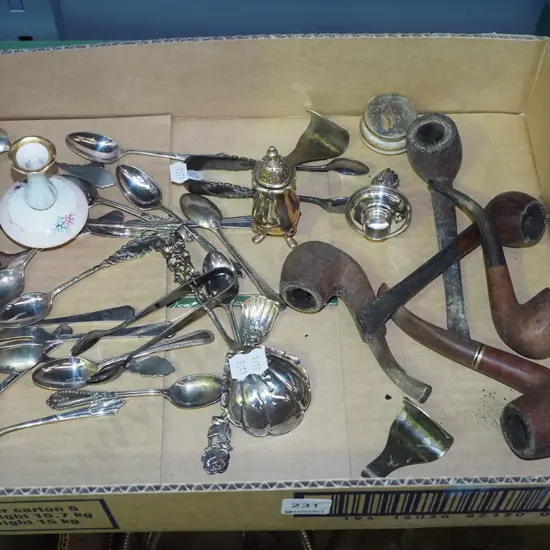 box; teaspoons, bud vase etc