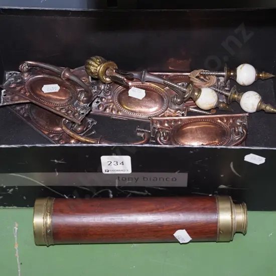box; cupboard handles, restorer's brass telescope