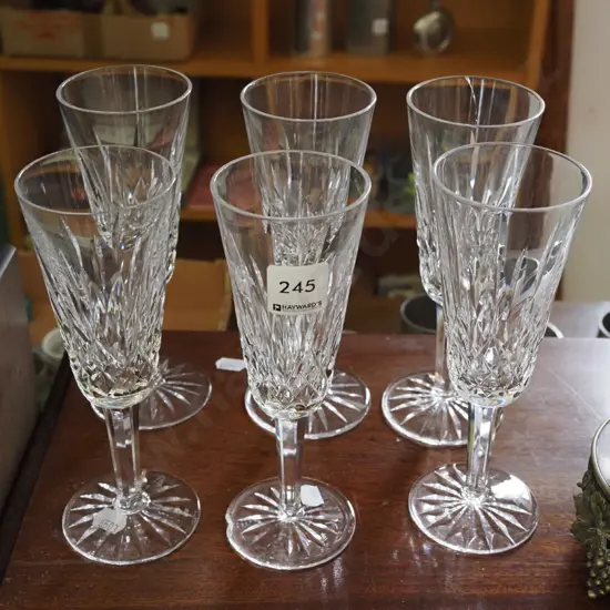6x Waterford champagne glasses- some chips and cracks