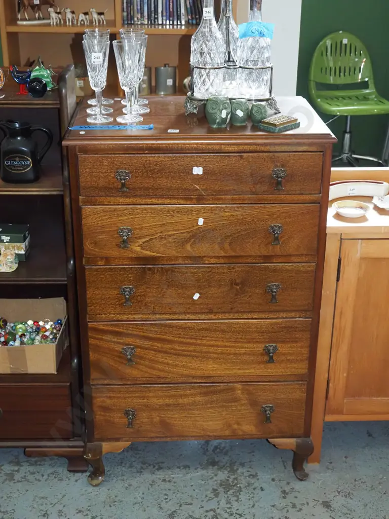 cab leg mahogany 5 drawer chest H1050 W630 D420 Image 1++