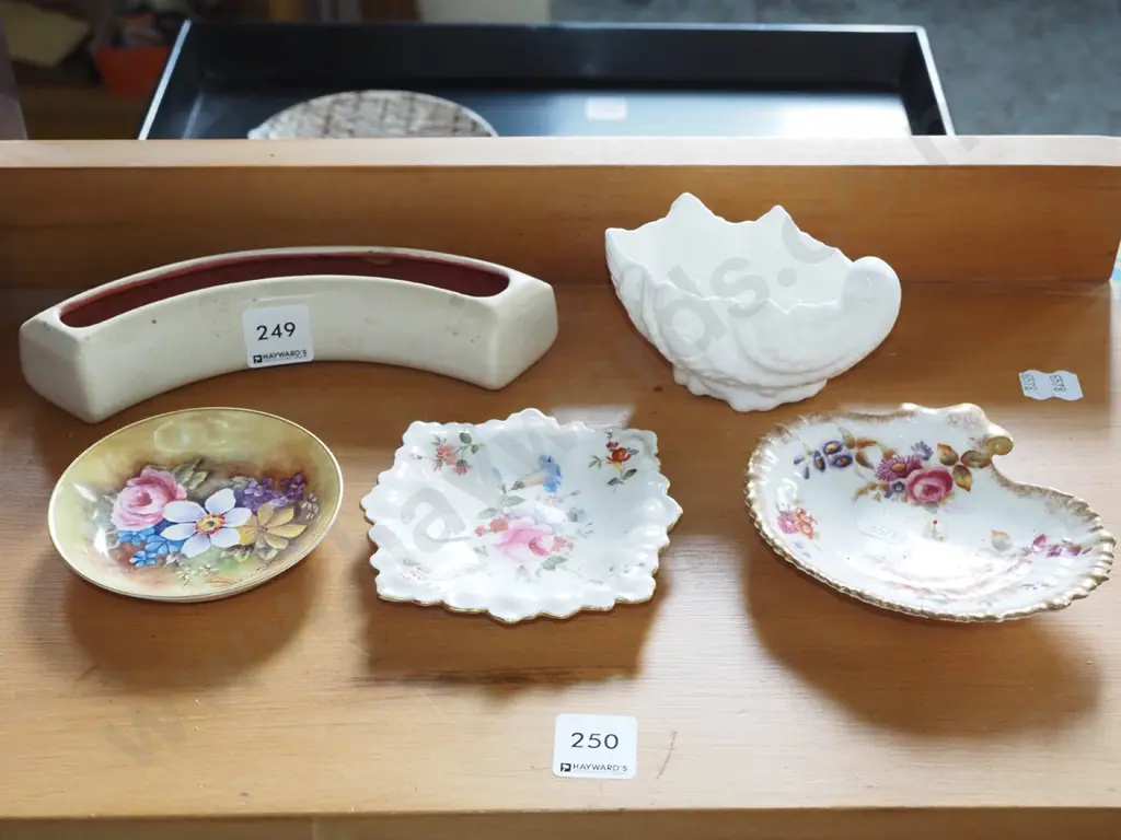 Poole trough vase, floral pin dishes, Coalport shell vase Image 1++