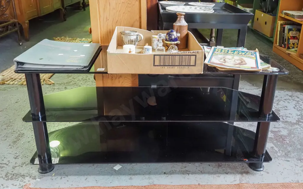 black 3 tier glass entertainment unit Image 1++