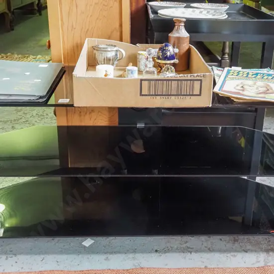 black 3 tier glass entertainment unit