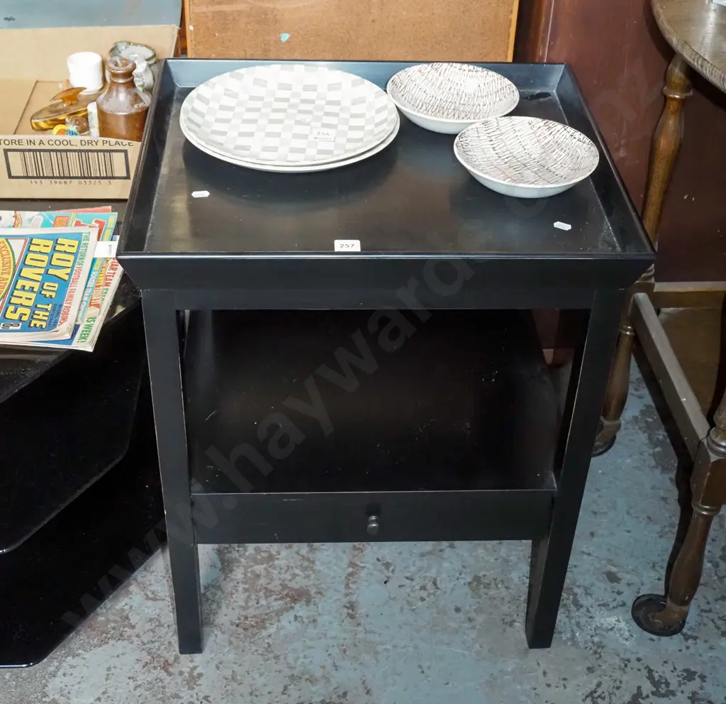 dark stained single drawer 2 tier end table Image 1++