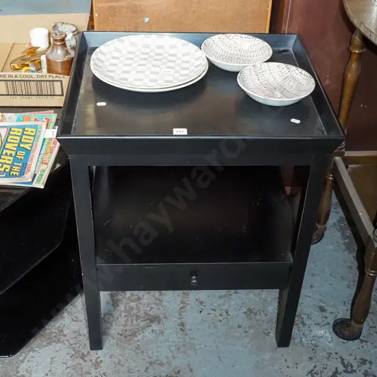 dark stained single drawer 2 tier end table