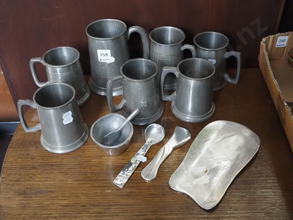 pewter tankards, sugar, cheese board Image 1++