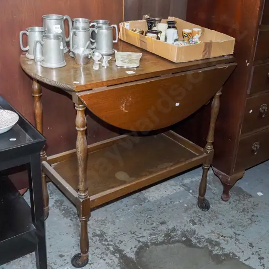 oak 2 tier drop side tea trolley