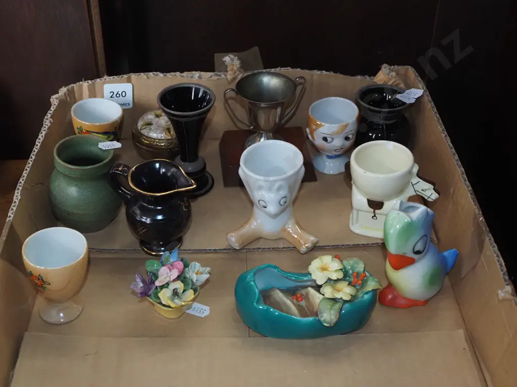 box; egg cups, small trophies, floral spray etc Image 1++