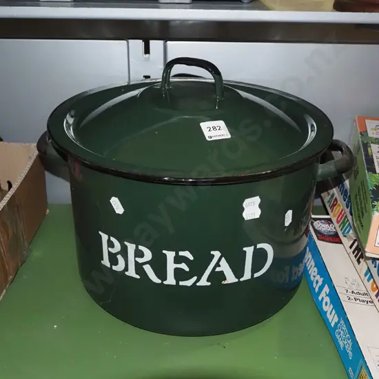 lidded enamel bread pot