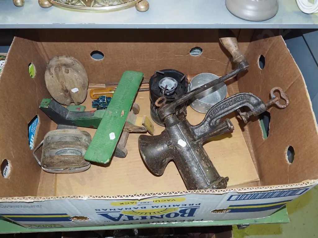 box; large mincer, wooden plane, camp stove etc Image 1++