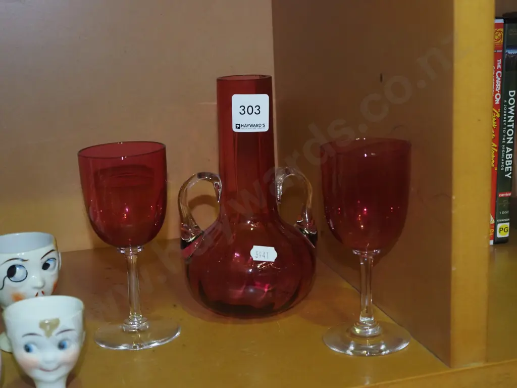 ruby glass, 2x glass goblets Vase H170 Image 1++