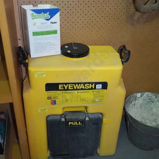 eye wash station, dust masks