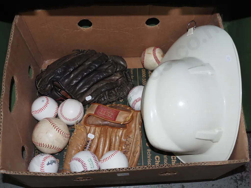 box; fireman helmets, baseball gloves, softball etc Image 1++