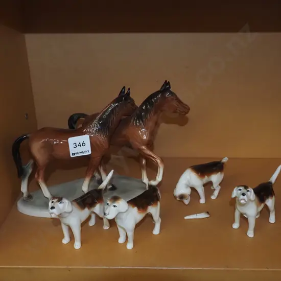horse and dog figurines- repairs and break to dog tail