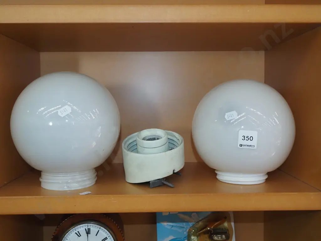 2x milk glass globe light fittings Image 1++