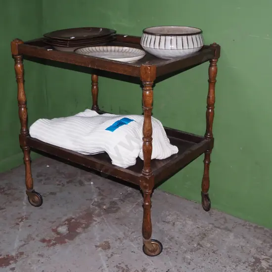 oak 2 tier tea trolley