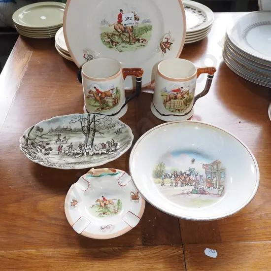 hunting scene tankards and plate, coaching days bowl etc