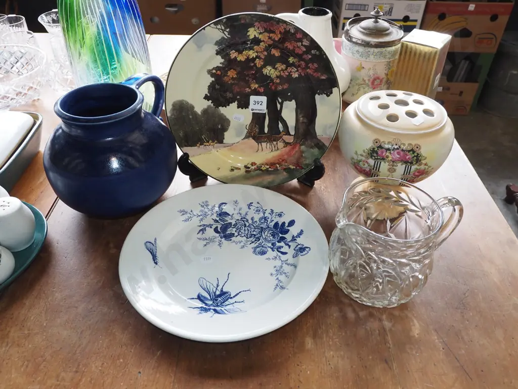 rose bowl, water jug, plates, blue studio pottery ewer vase Image 1++