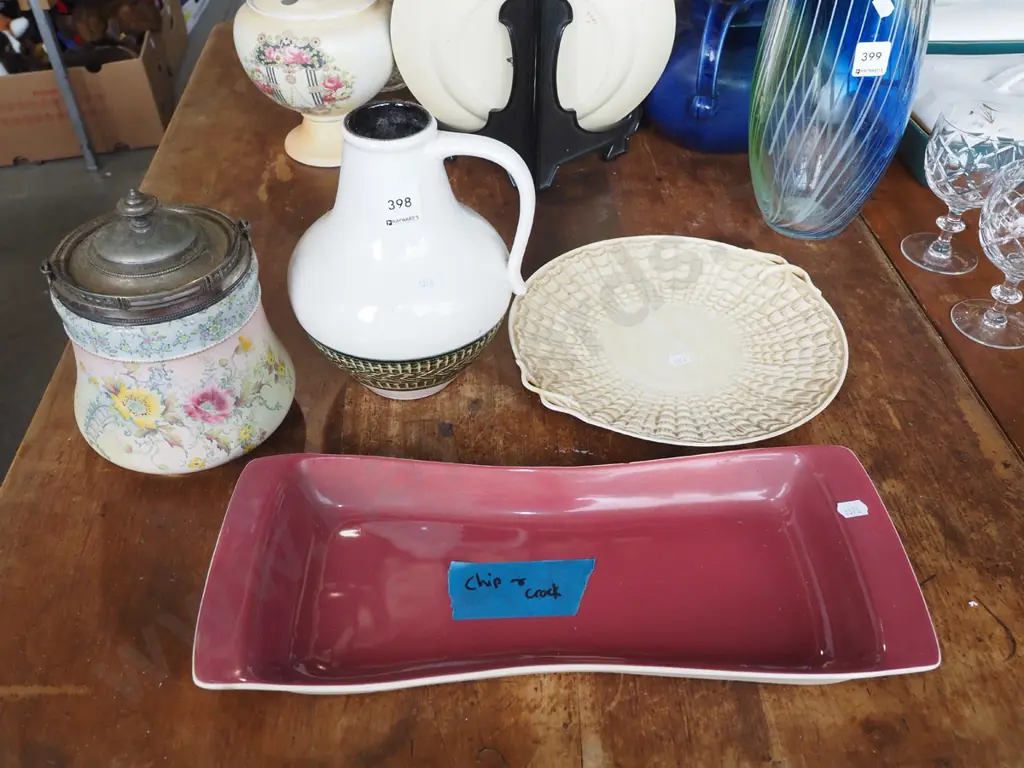 Victorian biscuit barrel, German pottery vase, Poole dish - chip etc Image 1++