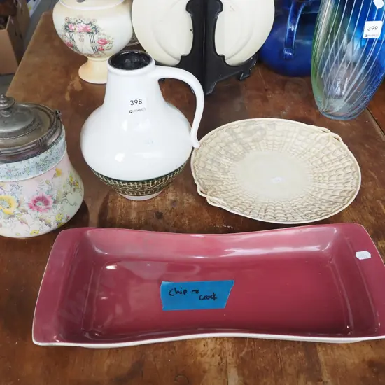 Victorian biscuit barrel, German pottery vase, Poole dish - chip etc