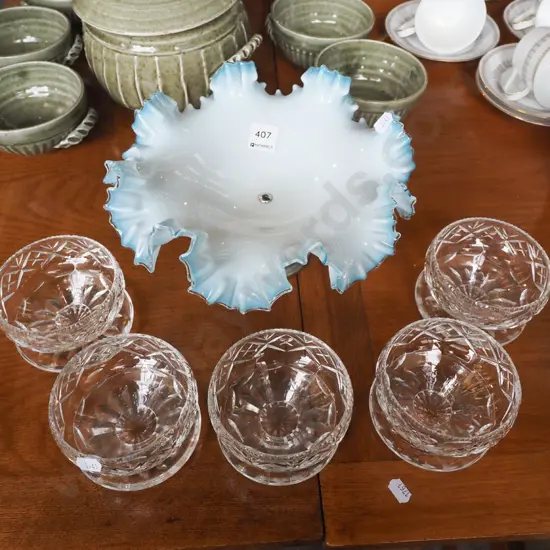 frilled milk glass comport, 5x sweet dishes