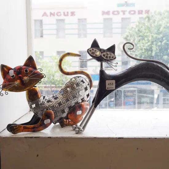 2 x metal cat ornaments tallest H-240
