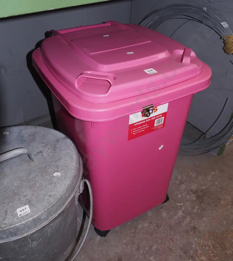 pink plastic 60L wheelie bin Image 1++