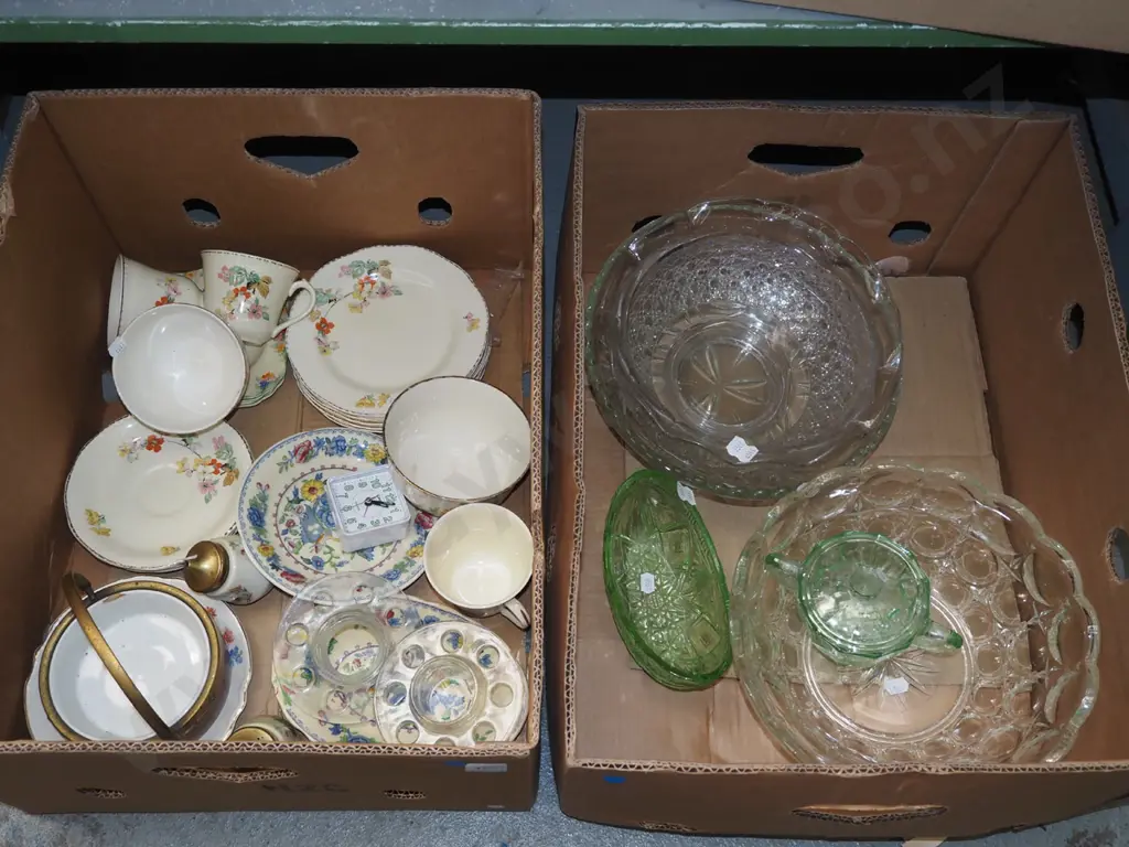 2x boxes; glass bowl, plates, cups etc - blue dots Image 1++