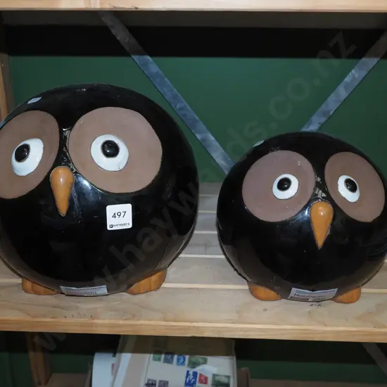 2x ceramic owl ornaments