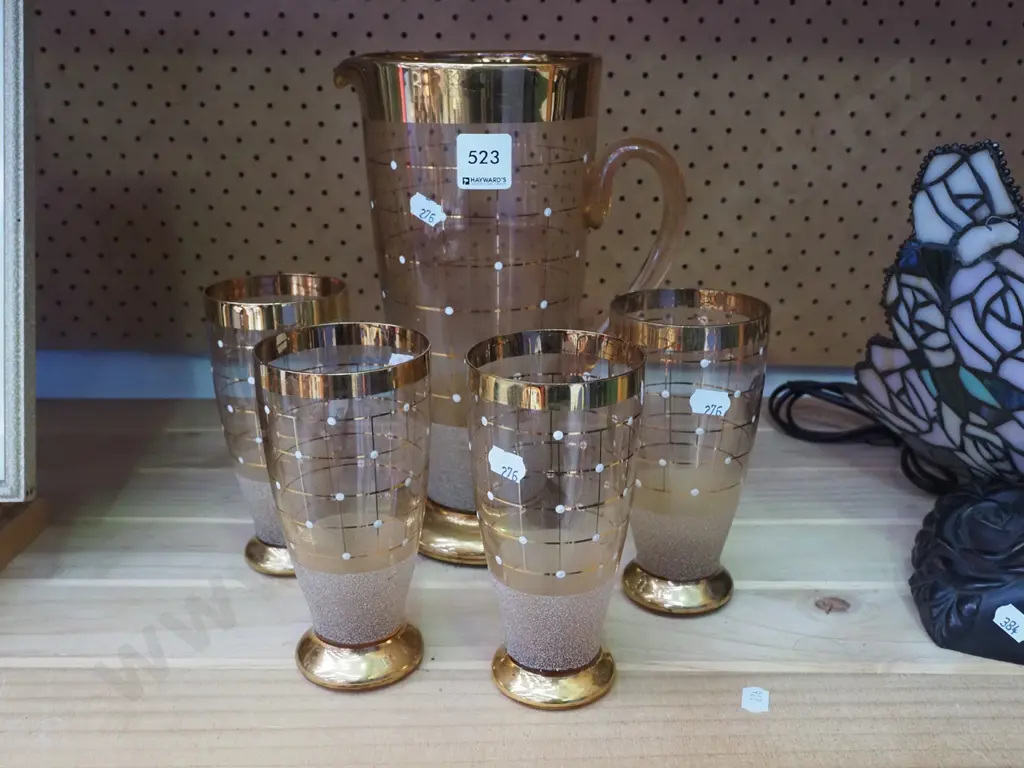 retro amber glass jug and glasses Image 1++