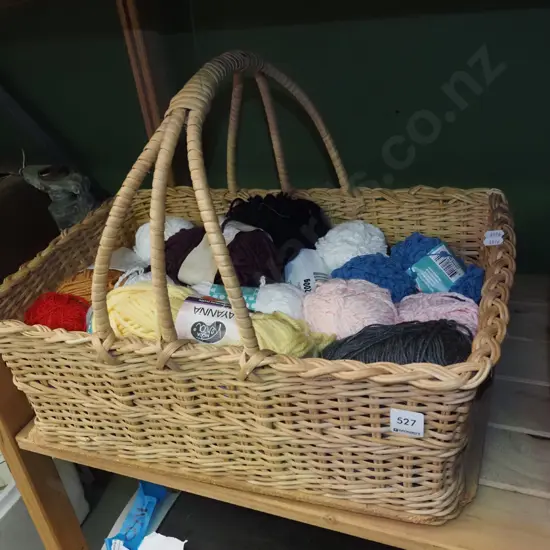 cane basket and yarns