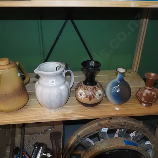 3x vases, coffee pot, part Temuka electric jug