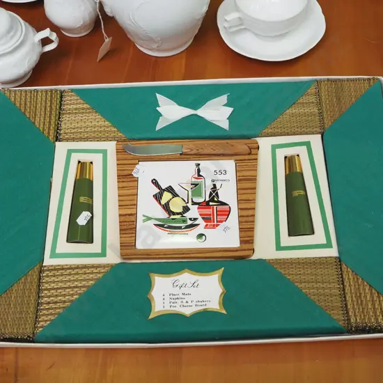 box; napkins, placemat, cheese board etc