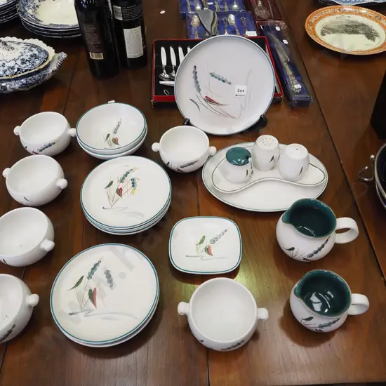 Denby green wheat items; bowls, jugs etc
