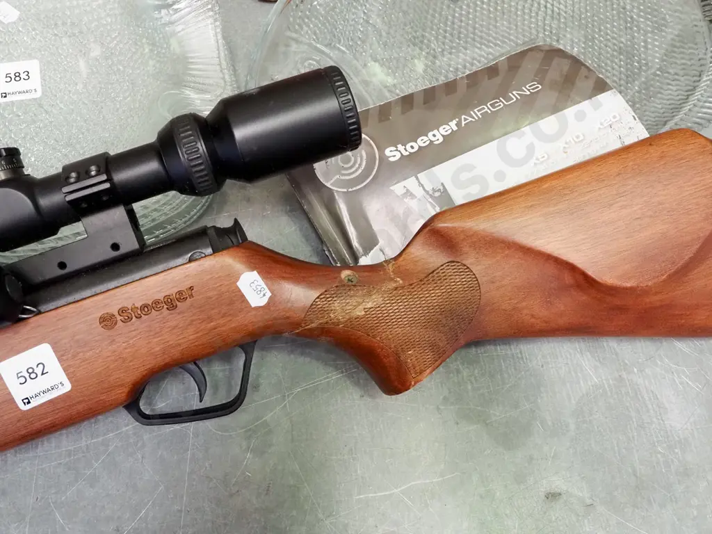 Stoeger air rifle with mounted torch and scope - repaired break through stock Image 1++