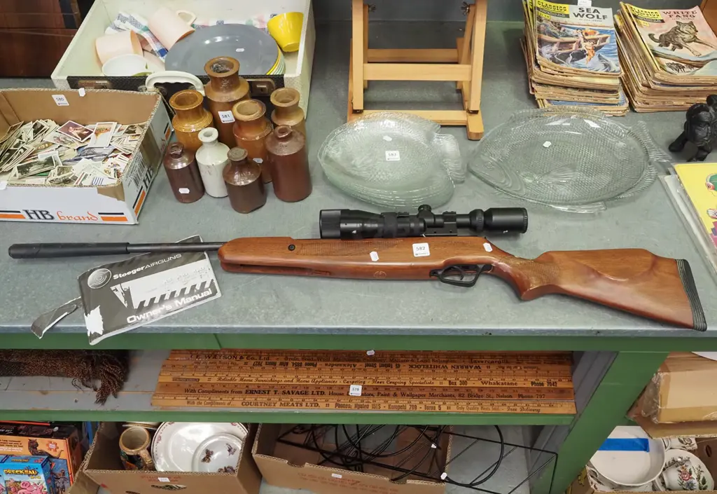 Stoeger air rifle with mounted torch and scope - repaired break through stock Image 1++