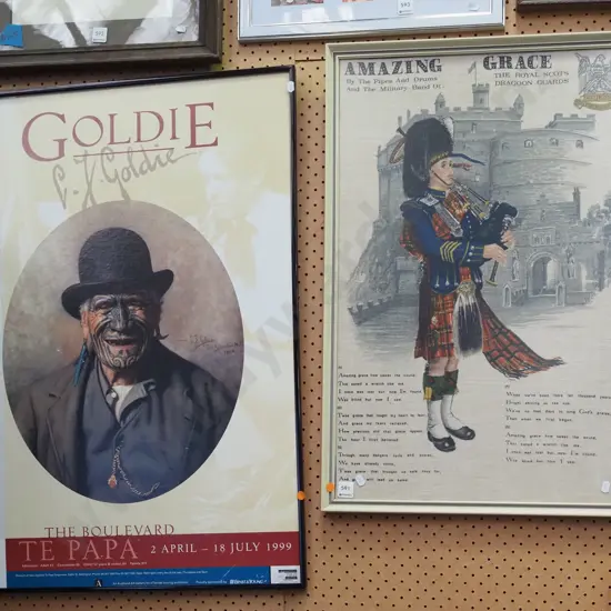 Goldie poster print on board, framed Amazing Race tea towel