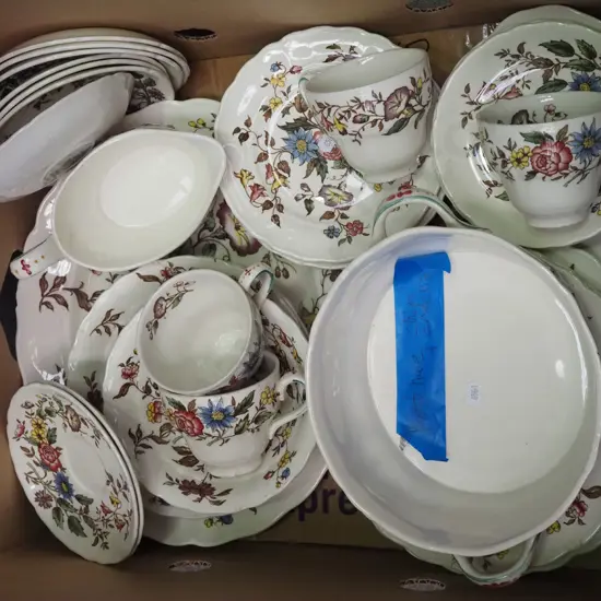 box; Grindley Royal petal dinner items - most have chips and damage