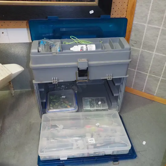 tackle box, lures, hooks etc