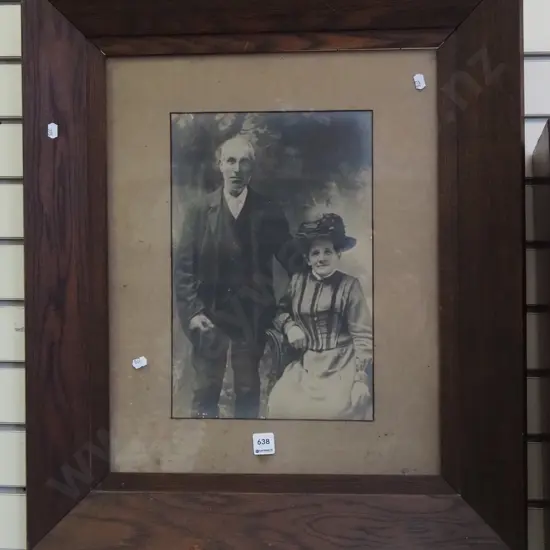 oak framed photograph - male and female portrait