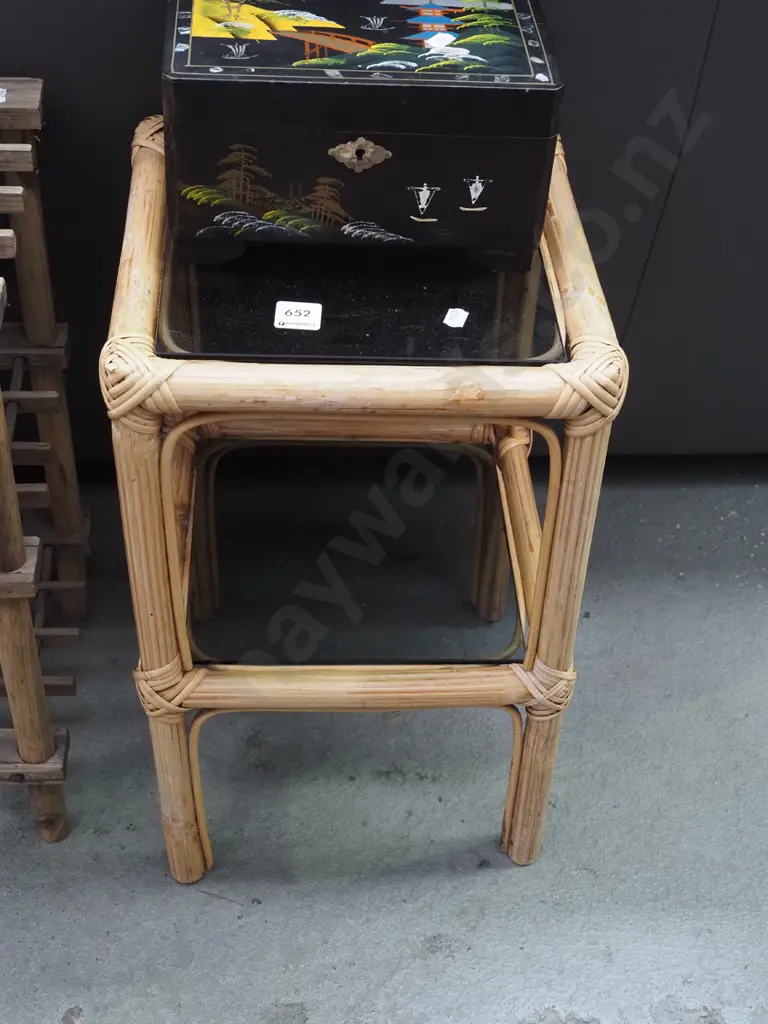 small bamboo and smoked glass end table Image 1++