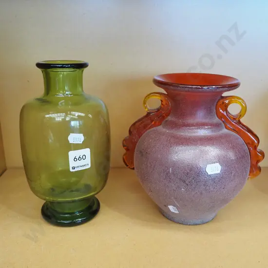2x art glass vases