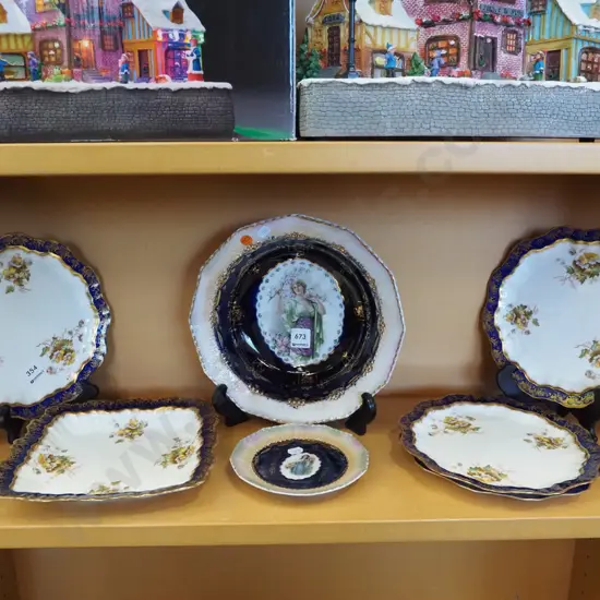 various blue, gold and floral plate sand bowls