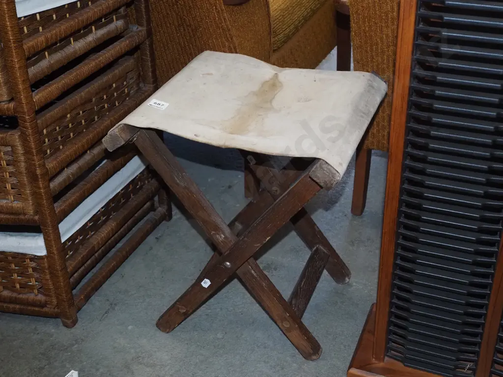 oak and canvas stool Image 1++