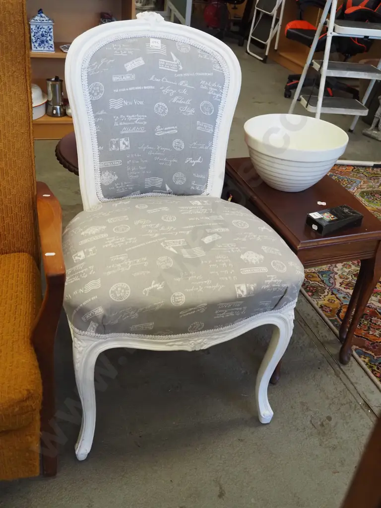 white painted French themed upholstered cab leg chair Image 1++