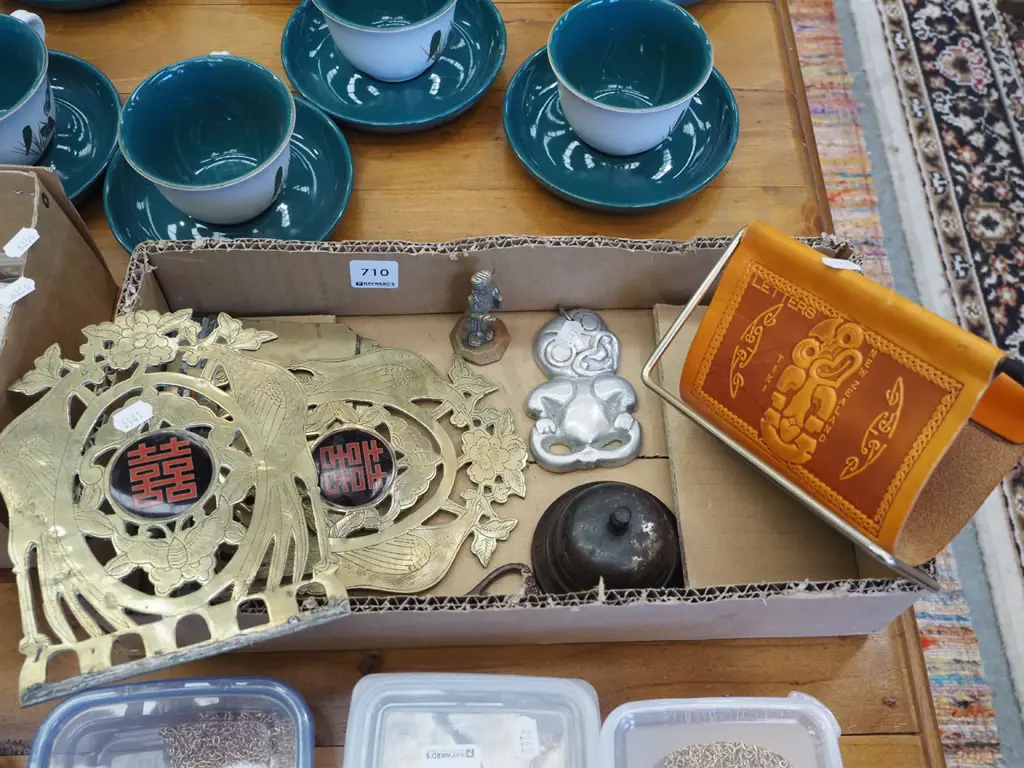 box; reception bell, tooled leather NZ letter track, alloy tiki etc Image 1++
