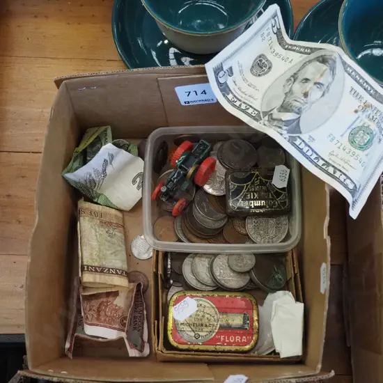 box; banknotes, coins etc