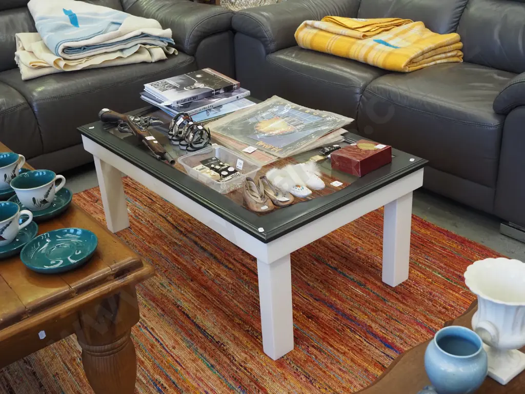 grey painted wood and glass top coffee table Image 1++